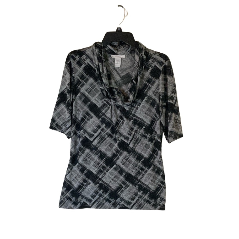Women’s Gray and Black Blouse with Draped Collar